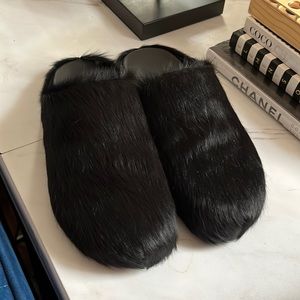 Black Fur Mules (45) fits like a mens US 10-10.5